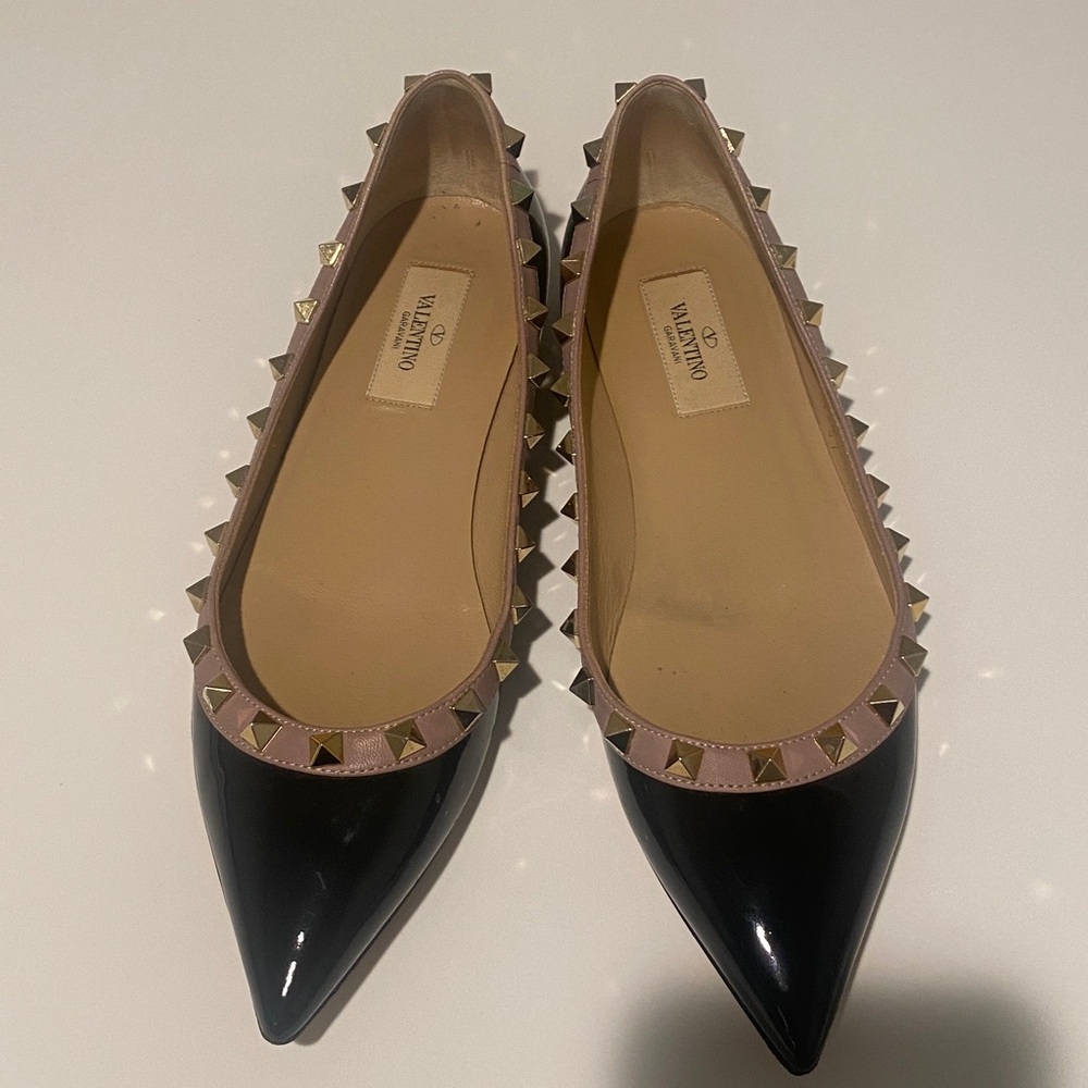 Valentino Black Flats with Gold Accents